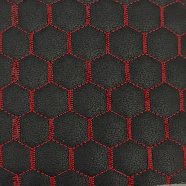 Honeycomb Hexagon Quilted Foam Backed Faux Leather Vinyl Fabric - Quilted Honeycomb Hexagon Pattern, 54" Width (1 Yard)