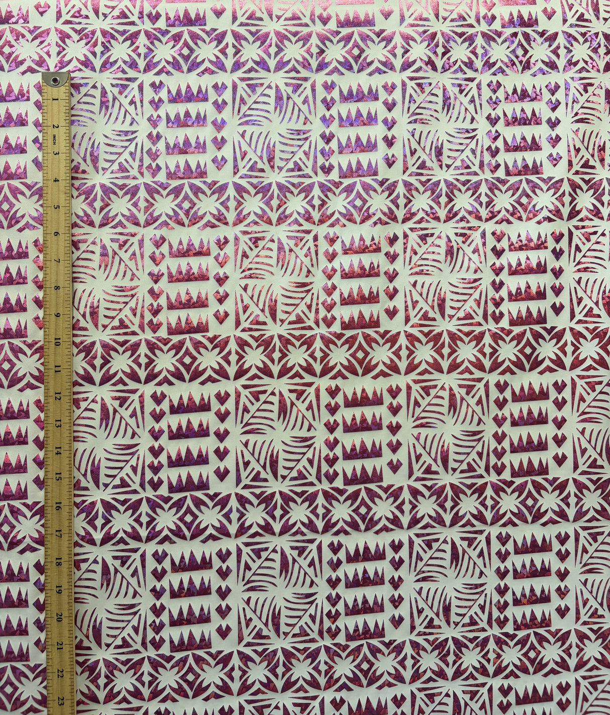Star Tapa Shine Polyester Foil Fabric - Polynesian Tapa Print, 36" Width (1 Yard)
