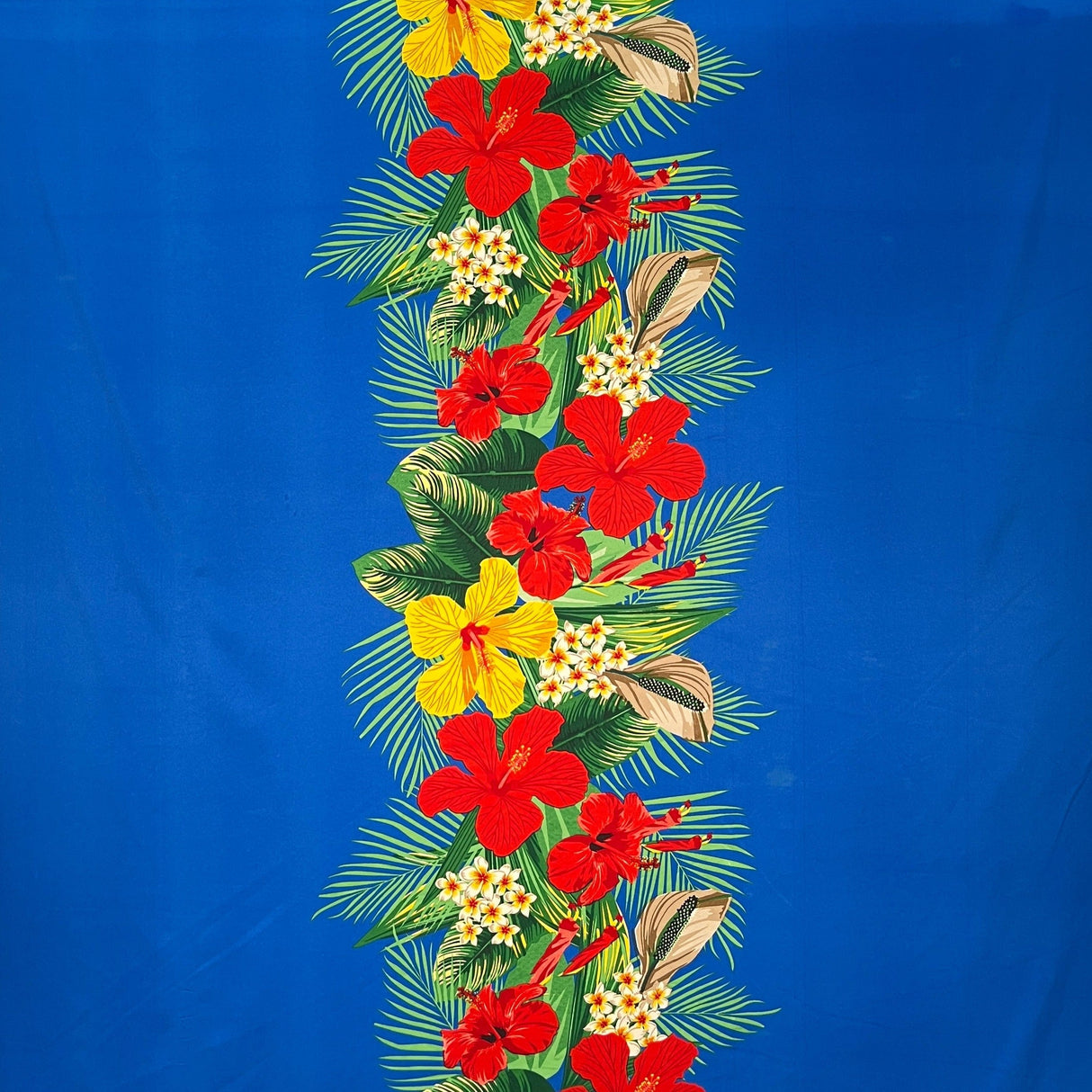 Tropical Flowers Middle Border Peachskin Fabric - Tropical Floral Border Print, 44" Width (1 Yard)