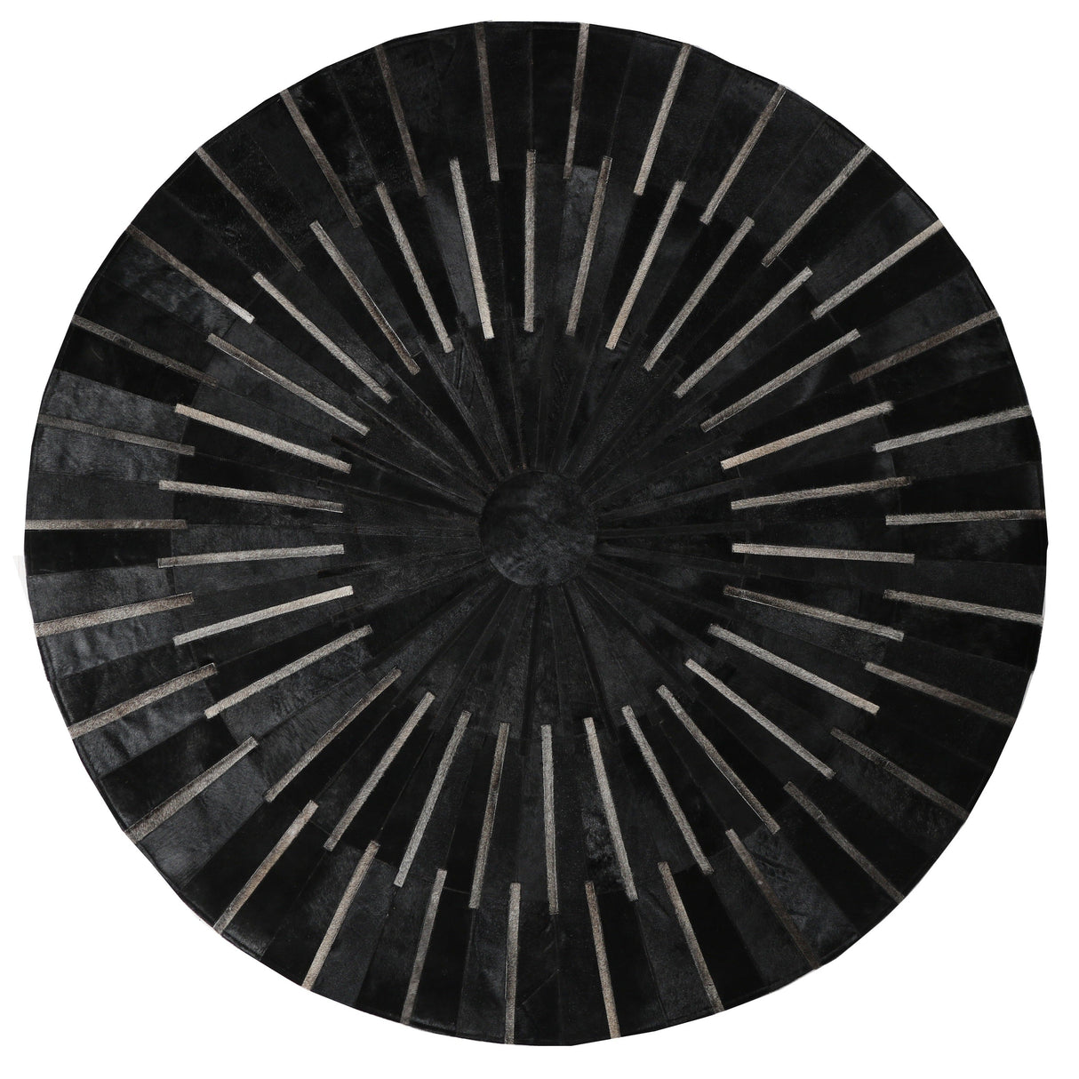 Patchwork PCH216 Round 100 Percent Real Cow Hide Fabric - Black With Charcoal Stripes, Round (6' X 6' Round)