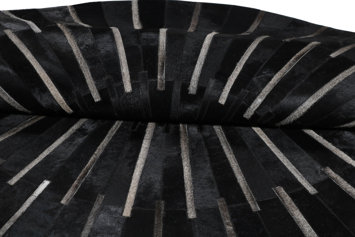 Patchwork PCH216 Round 100 Percent Real Cow Hide Fabric - Black With Charcoal Stripes, Round (6' X 6' Round)
