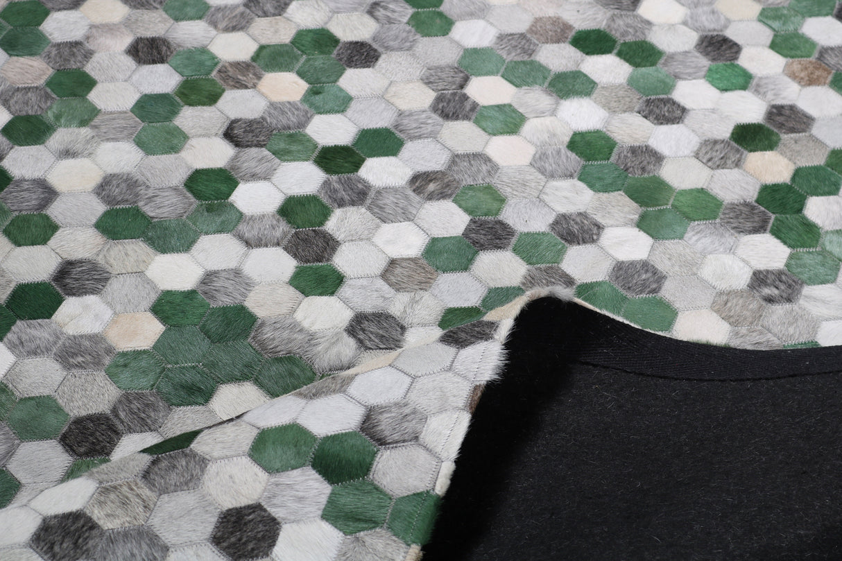 Patchwork PCH220 Green Cowhide Patchwork Fabric - Green Geometric Octagon Design, 5' X 7' (1 Unit)