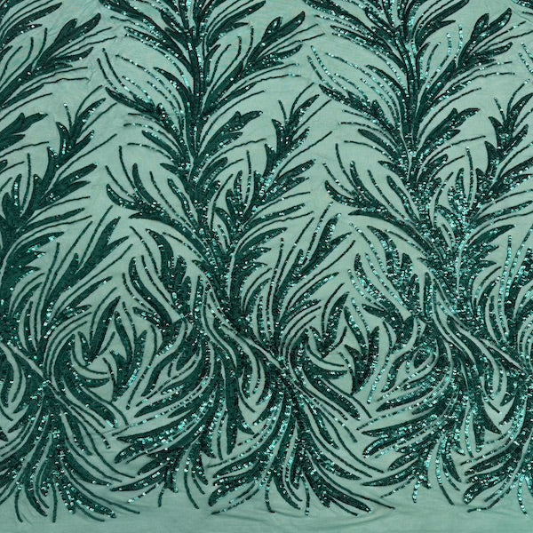 Ariba Floral Leaf Stretch Sequins Fabric - Nylon Spandex Mesh Fabric, 4-Way Stretch, 60" Width, 52" Sequins Width (1 Yard)