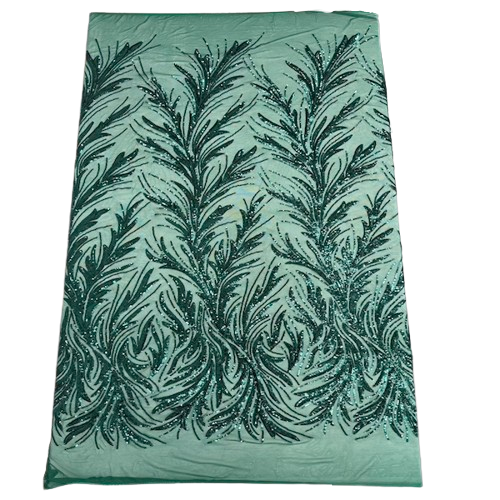 Ariba Floral Leaf Stretch Sequins Fabric - Nylon Spandex Mesh Fabric, 4-Way Stretch, 60" Width, 52" Sequins Width (1 Yard)