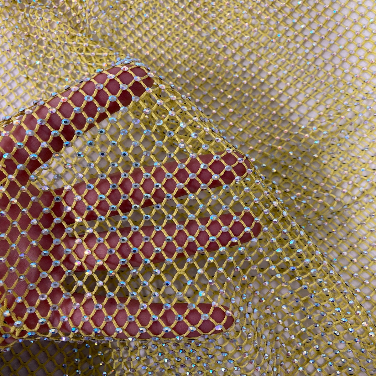 Rhinestone Fishnet Lace Fabric
