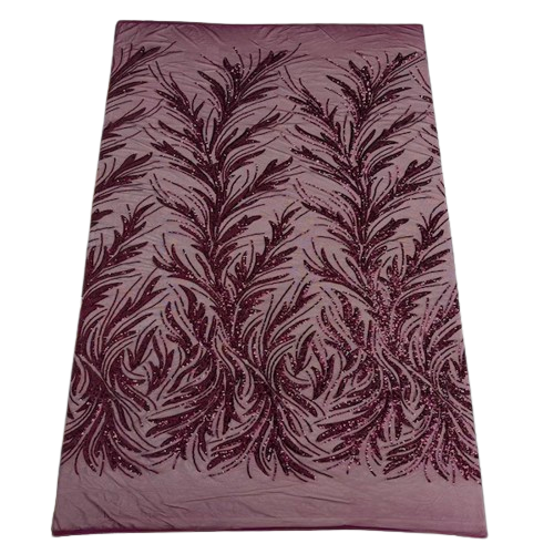 Ariba Floral Leaf Stretch Sequins Fabric - Nylon Spandex Mesh Fabric, 4-Way Stretch, 60" Width, 52" Sequins Width (1 Yard)