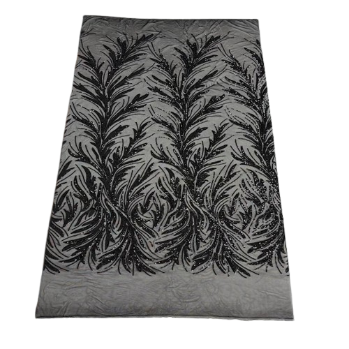 Ariba Floral Leaf Stretch Sequins Fabric - Nylon Spandex Mesh Fabric, 4-Way Stretch, 60" Width, 52" Sequins Width (1 Yard)