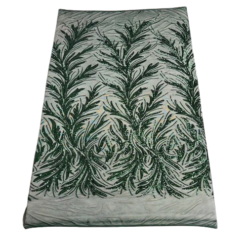 Ariba Floral Leaf Stretch Sequins Fabric - Nylon Spandex Mesh Fabric, 4-Way Stretch, 60" Width, 52" Sequins Width (1 Yard)