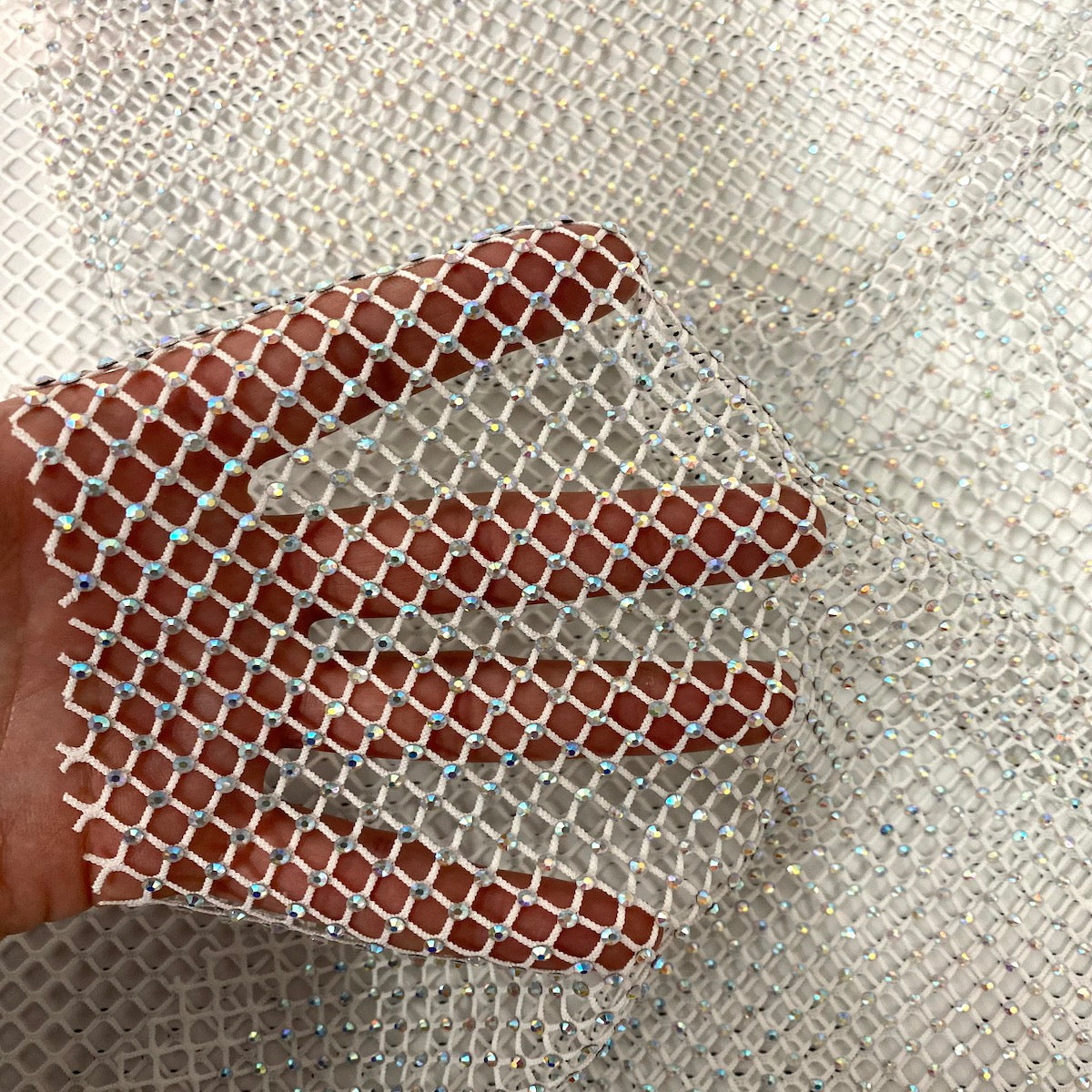 Rhinestone Fishnet Lace Fabric