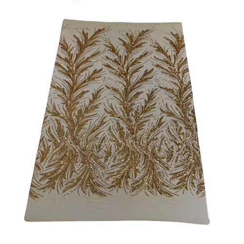 Ariba Floral Leaf Stretch Sequins Fabric - Nylon Spandex Mesh Fabric, 4-Way Stretch, 60" Width, 52" Sequins Width (1 Yard)