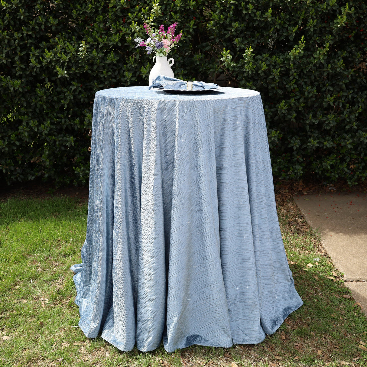 Round Velvet Tablecloth 120" Seamless Dusty Blue