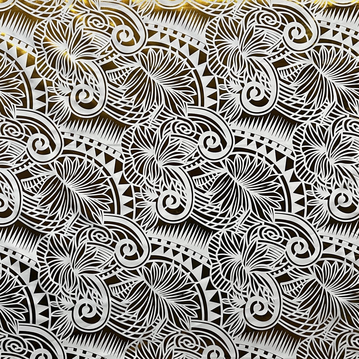 Palm Leaves Traditional Tattoo Polyester Foil Fabric - Foil Printed, Palm Leaves, 60" Width (1 Yard)