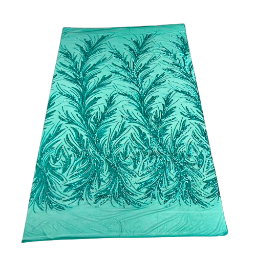 Ariba Floral Leaf Stretch Sequins Fabric - Nylon Spandex Mesh Fabric, 4-Way Stretch, 60" Width, 52" Sequins Width (1 Yard)