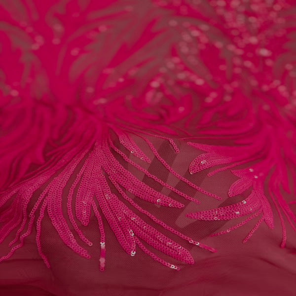 Ariba Floral Leaf Stretch Sequins Fabric - Nylon Spandex Mesh Fabric, 4-Way Stretch, 60" Width, 52" Sequins Width (1 Yard)