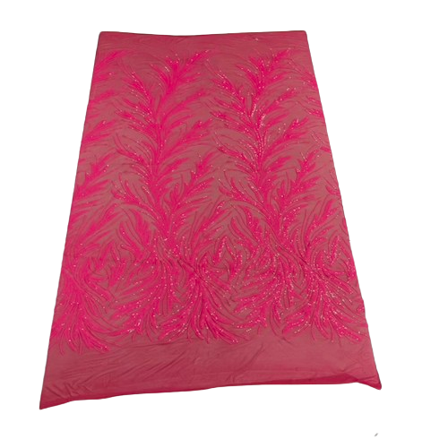Ariba Floral Leaf Stretch Sequins Fabric - Nylon Spandex Mesh Fabric, 4-Way Stretch, 60" Width, 52" Sequins Width (1 Yard)