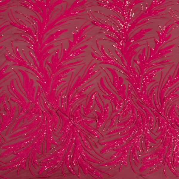 Ariba Floral Leaf Stretch Sequins Fabric - Nylon Spandex Mesh Fabric, 4-Way Stretch, 60" Width, 52" Sequins Width (1 Yard)
