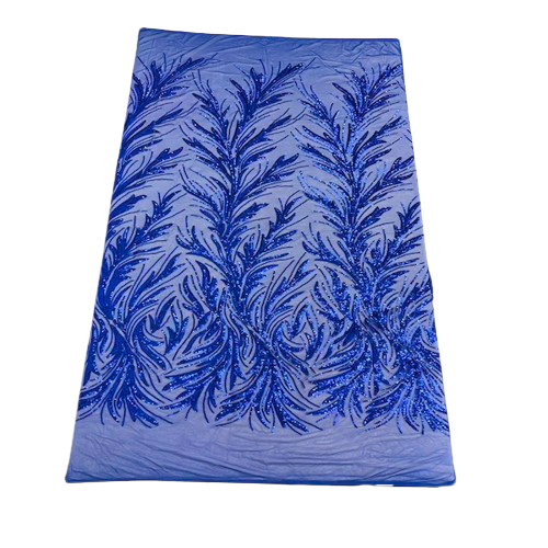 Ariba Floral Leaf Stretch Sequins Fabric - Nylon Spandex Mesh Fabric, 4-Way Stretch, 60" Width, 52" Sequins Width (1 Yard)