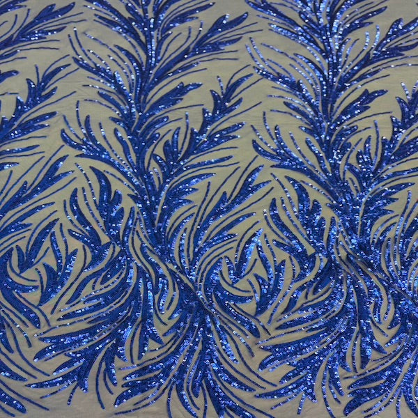 Ariba Floral Leaf Stretch Sequins Fabric - Nylon Spandex Mesh Fabric, 4-Way Stretch, 60" Width, 52" Sequins Width (1 Yard)