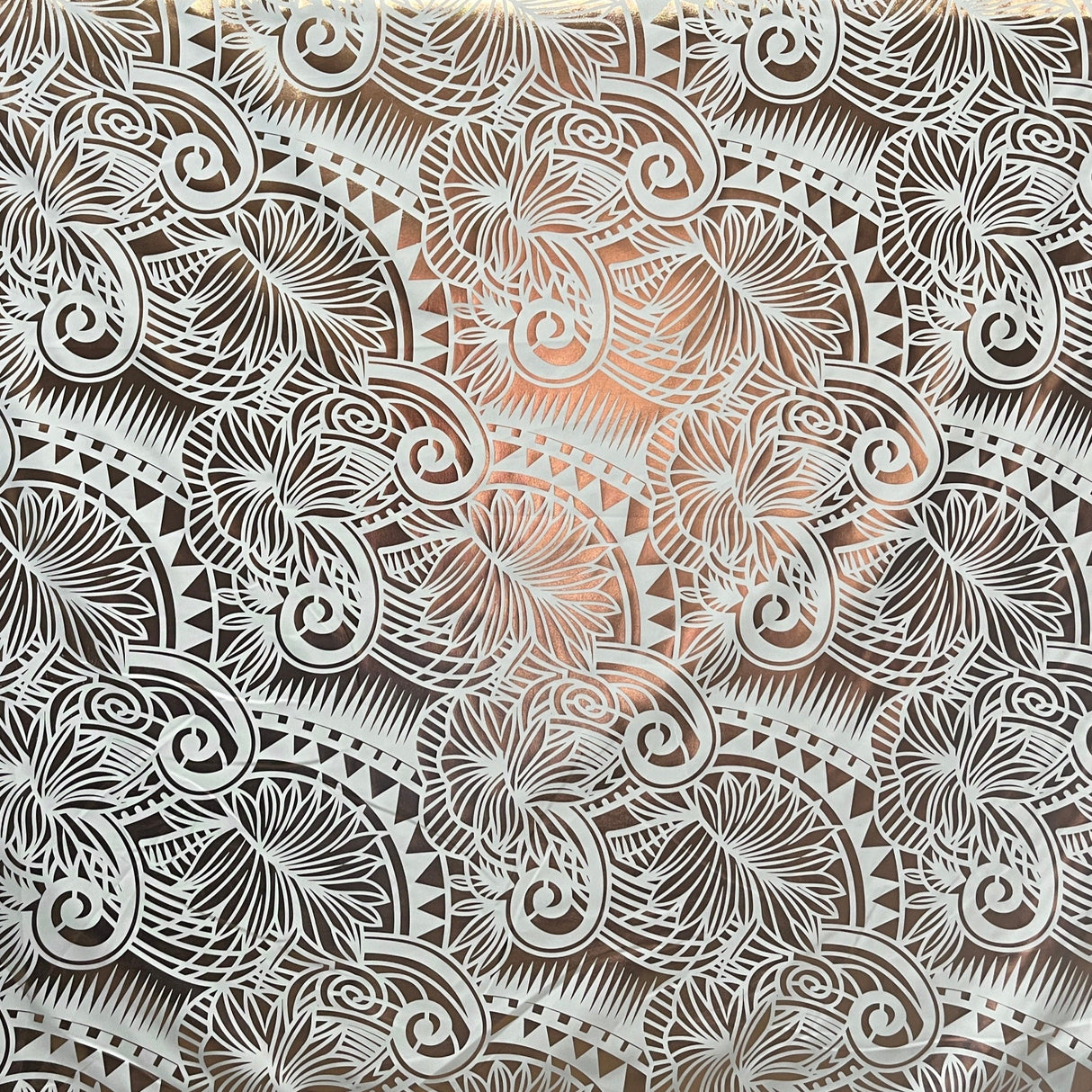 Palm Leaves Traditional Tattoo Polyester Foil Fabric - Foil Printed, Palm Leaves, 60" Width (1 Yard)