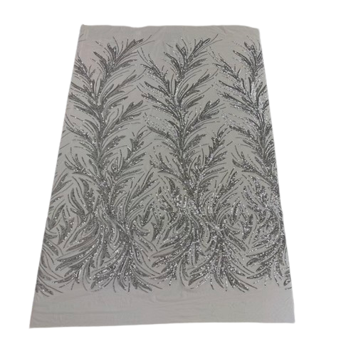 Ariba Floral Leaf Stretch Sequins Fabric - Nylon Spandex Mesh Fabric, 4-Way Stretch, 60" Width, 52" Sequins Width (1 Yard)