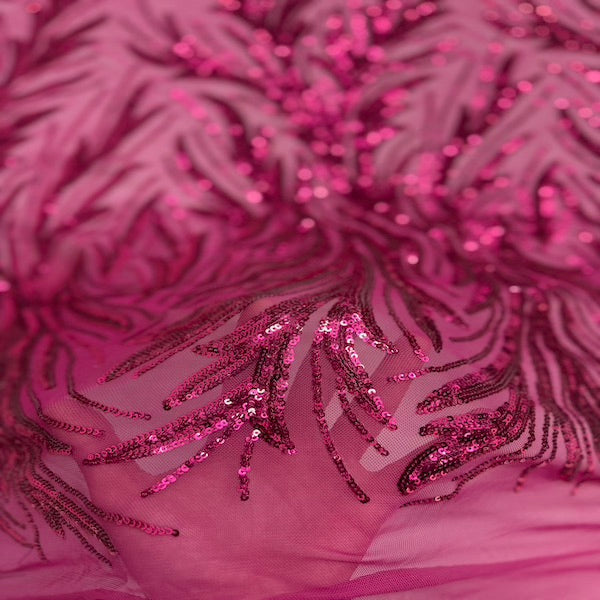 Ariba Floral Leaf Stretch Sequins Fabric - Nylon Spandex Mesh Fabric, 4-Way Stretch, 60" Width, 52" Sequins Width (1 Yard)