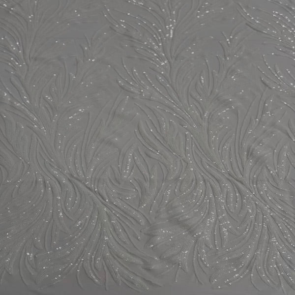 Ariba Floral Leaf Stretch Sequins Fabric - Nylon Spandex Mesh Fabric, 4-Way Stretch, 60" Width, 52" Sequins Width (1 Yard)
