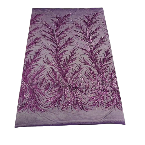 Ariba Floral Leaf Stretch Sequins Fabric - Nylon Spandex Mesh Fabric, 4-Way Stretch, 60" Width, 52" Sequins Width (1 Yard)