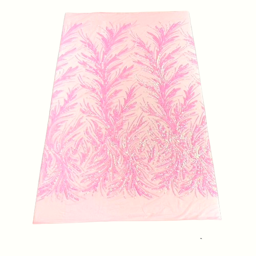 Ariba Floral Leaf Stretch Sequins Fabric - Nylon Spandex Mesh Fabric, 4-Way Stretch, 60" Width, 52" Sequins Width (1 Yard)