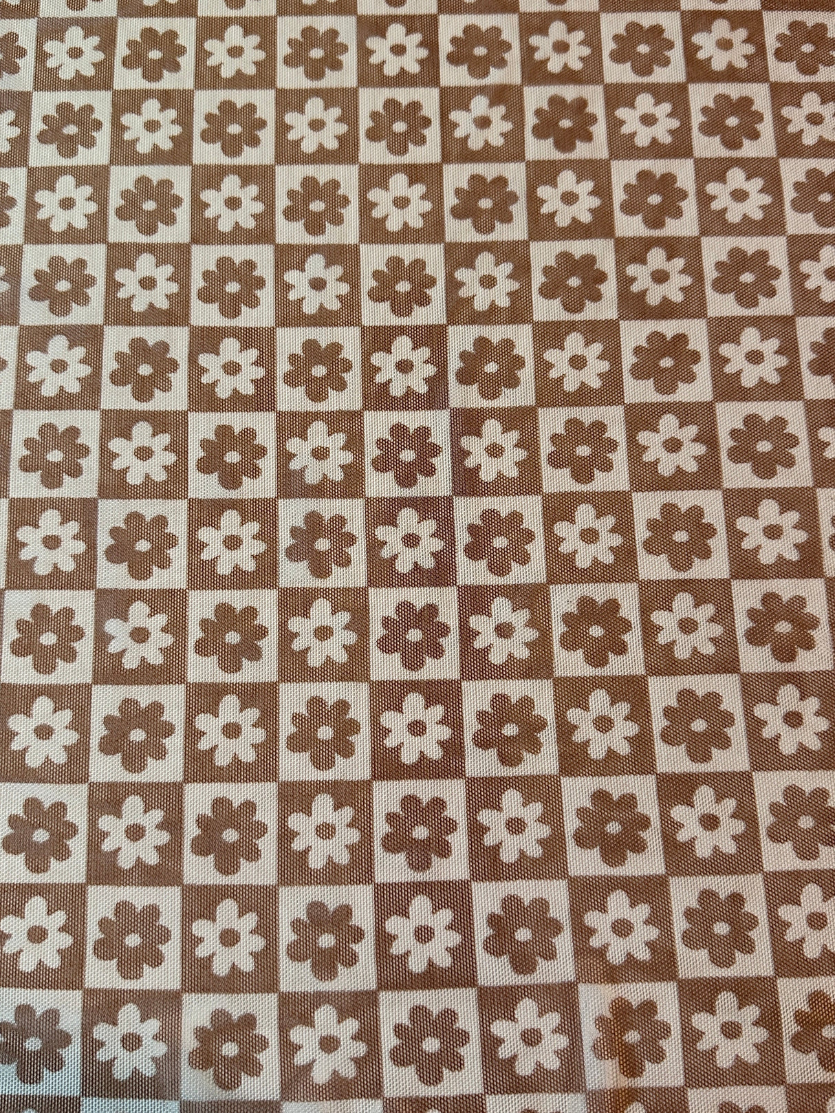 Brown Cream Checkered Power Mesh