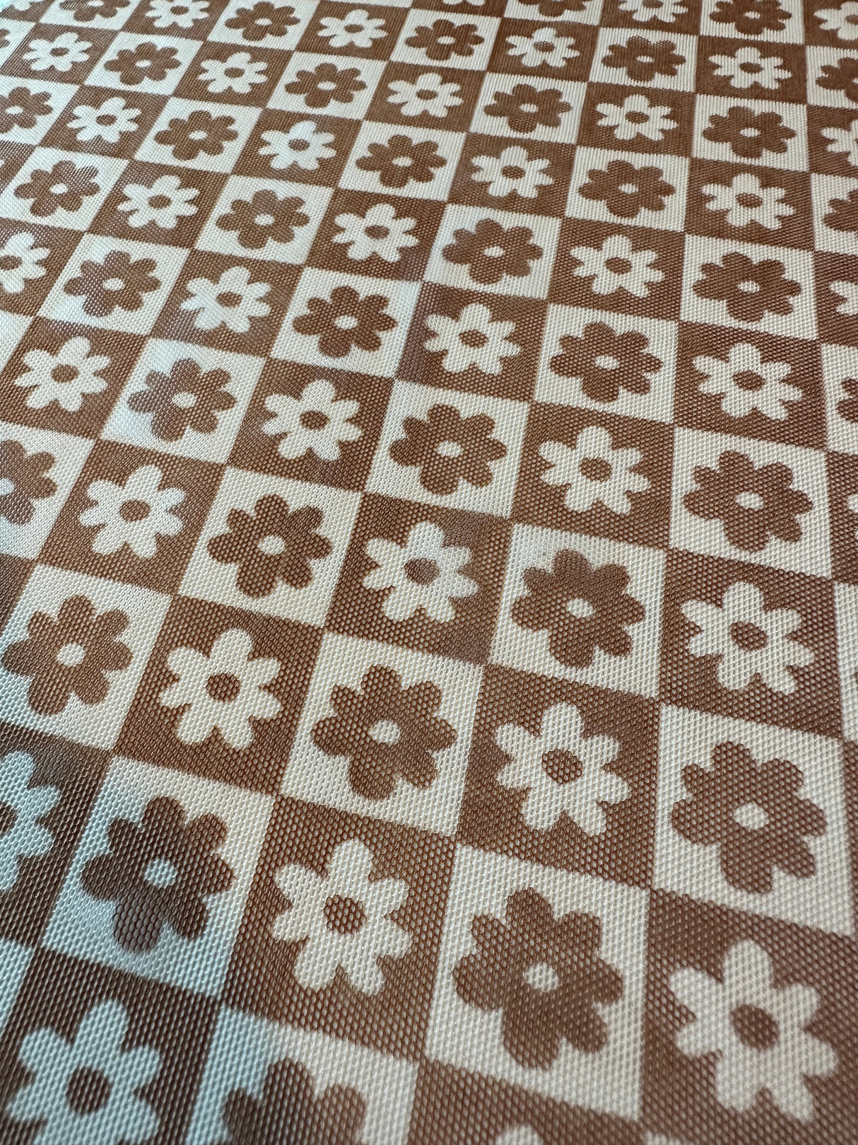 Brown Cream Checkered Power Mesh