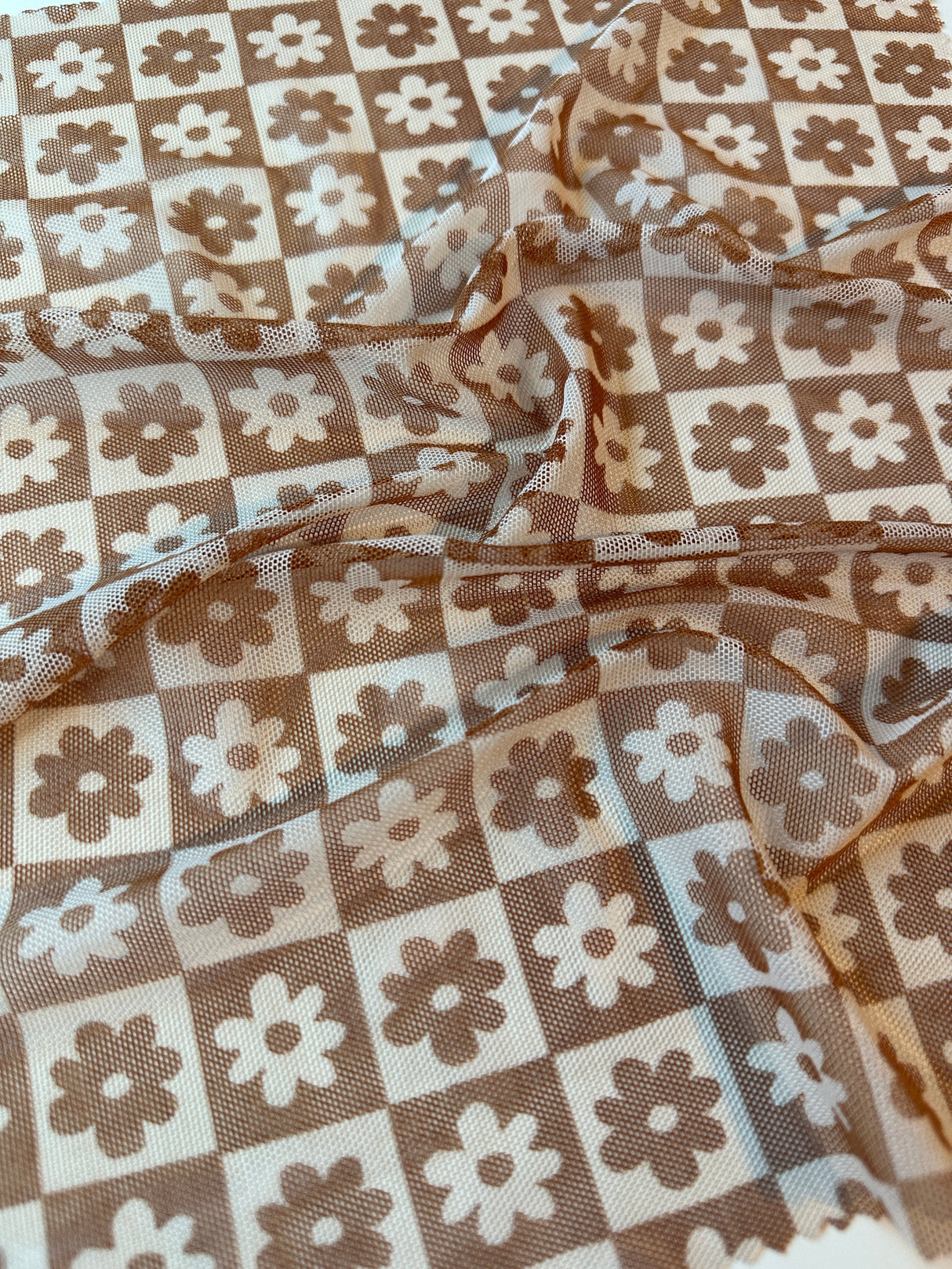 Brown Cream Checkered Power Mesh