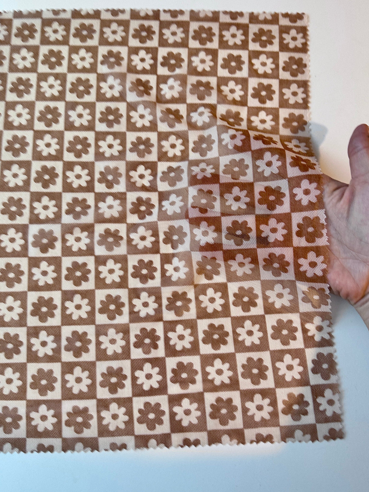 Brown Cream Checkered Power Mesh