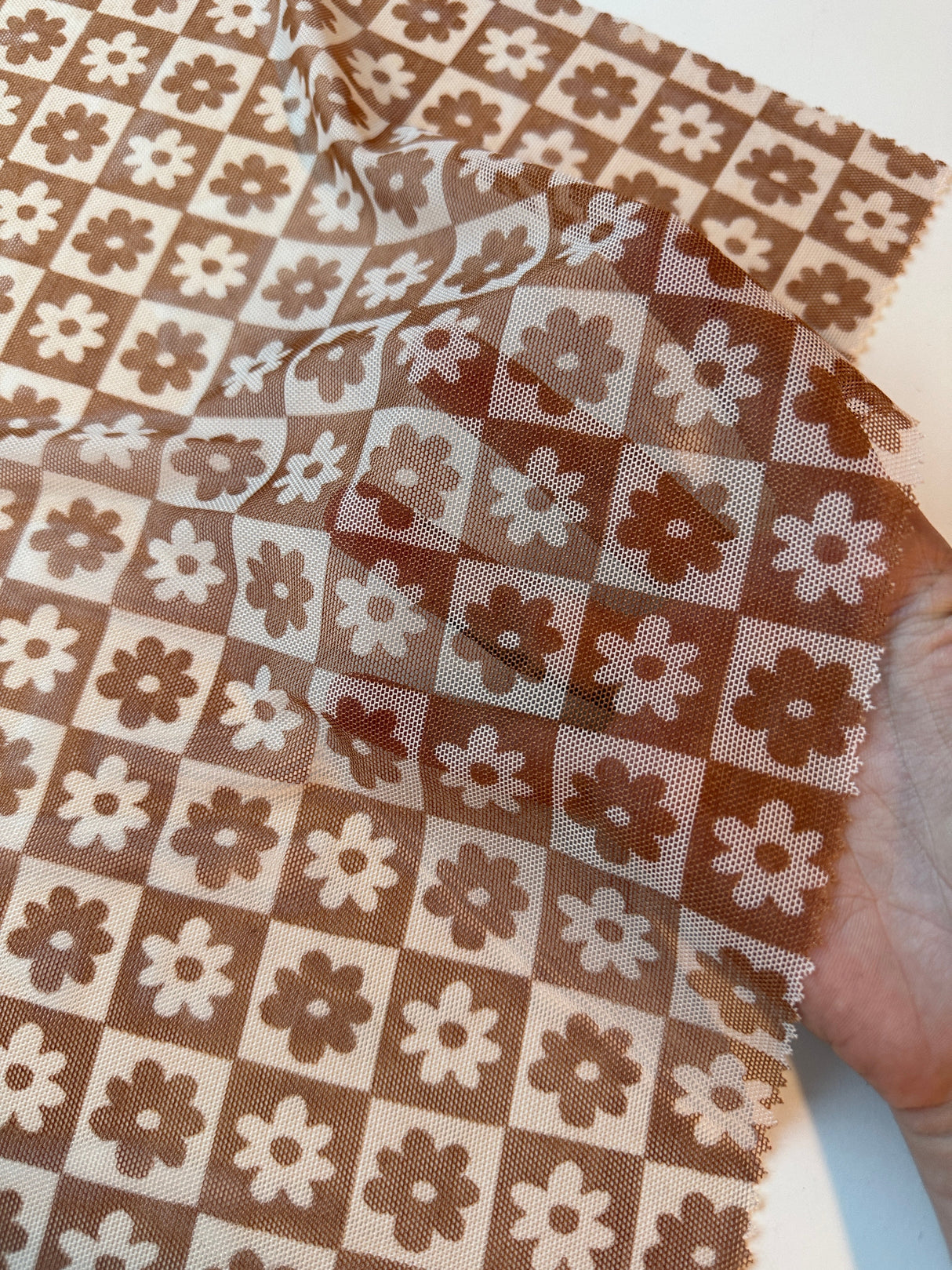 Brown Cream Checkered Power Mesh