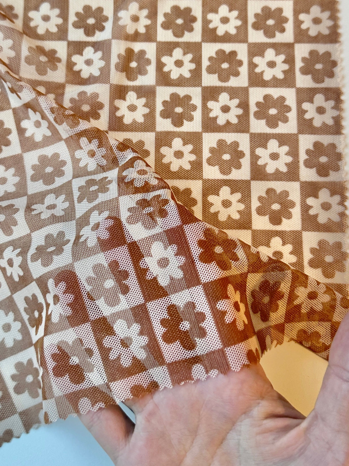 Brown Cream Checkered Power Mesh