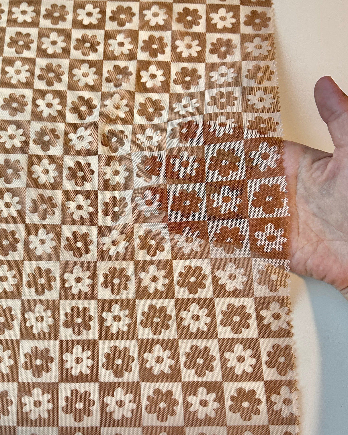 Brown Cream Checkered Power Mesh