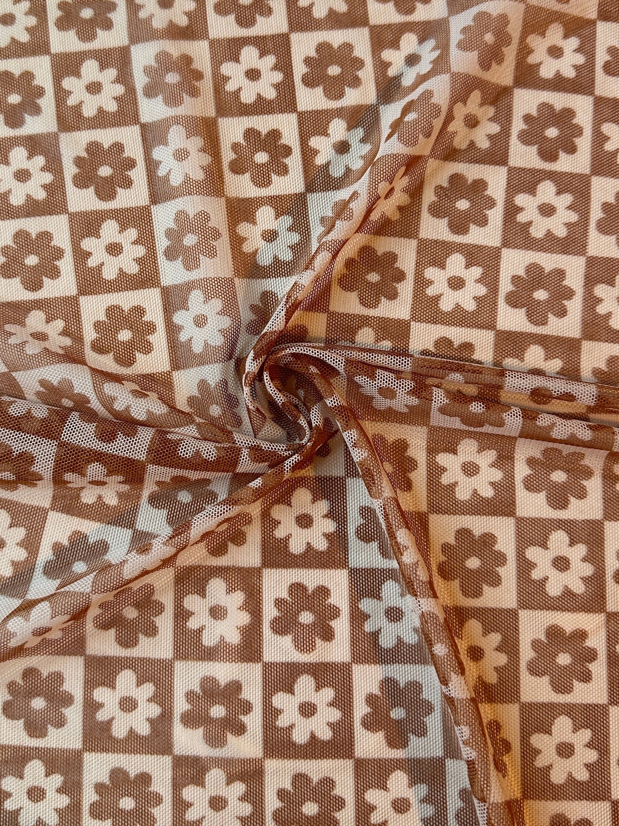 Brown Cream Checkered Power Mesh