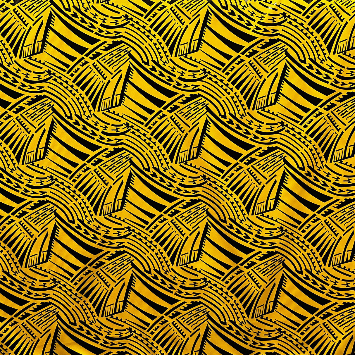 Traditional Polynesian Pattern Polyester Foil Fabric - Red & Black, 60" Width (1 Yard)
