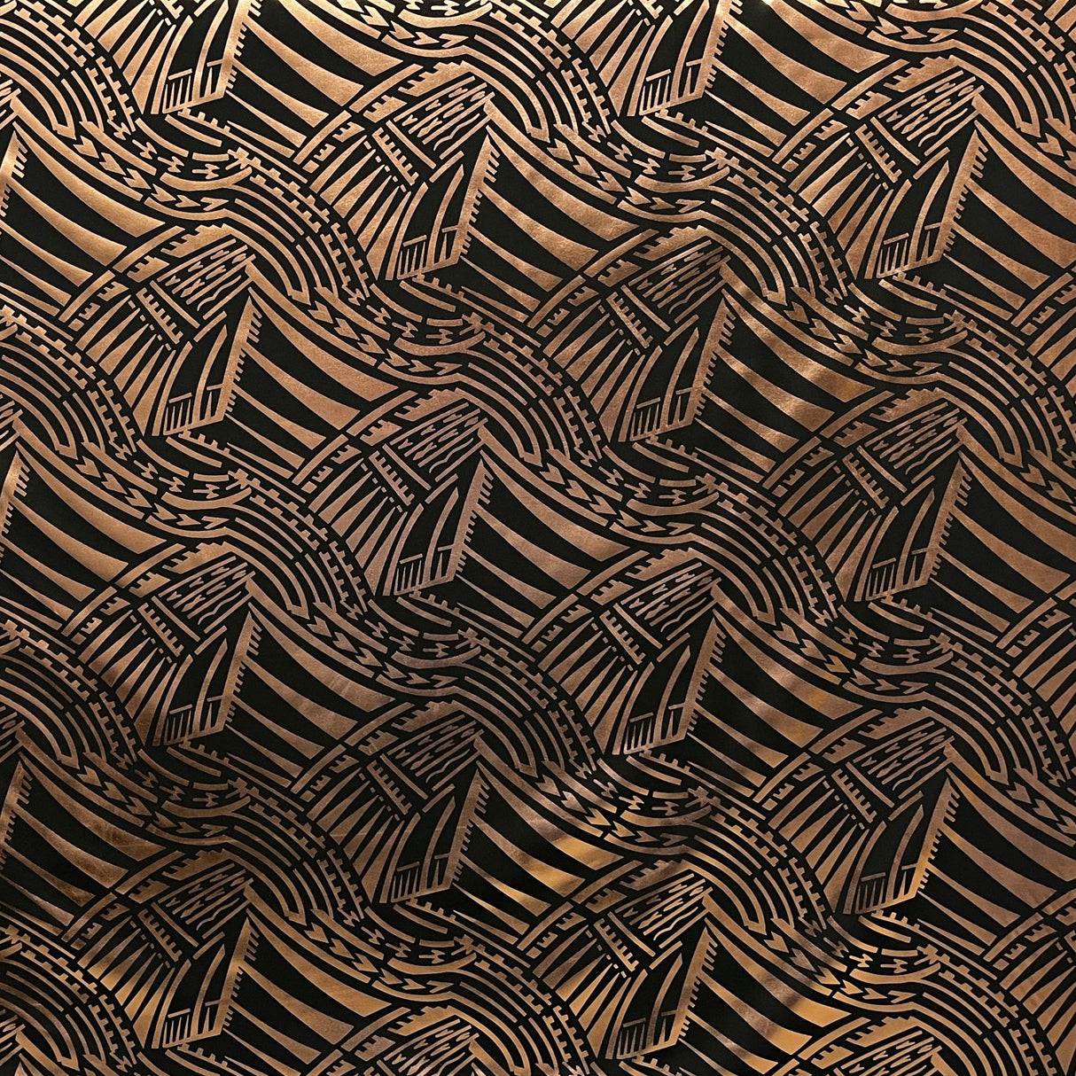 Traditional Polynesian Pattern Polyester Foil Fabric - Red & Black, 60" Width (1 Yard)
