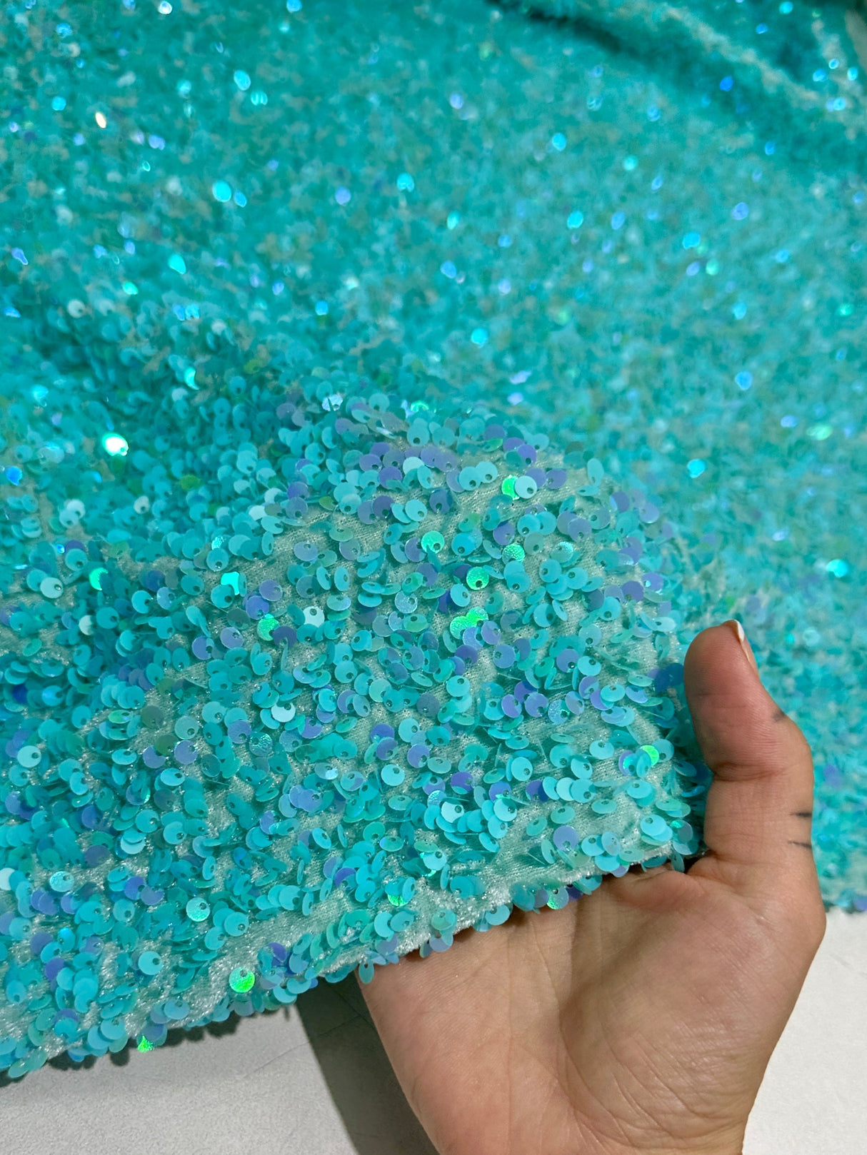 Stretch Sequin on Velvet Tiffany Blue