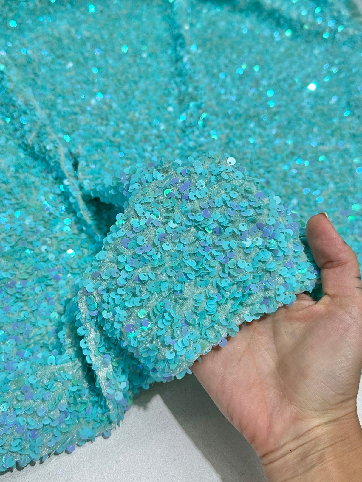 Stretch Sequin on Velvet Tiffany Blue