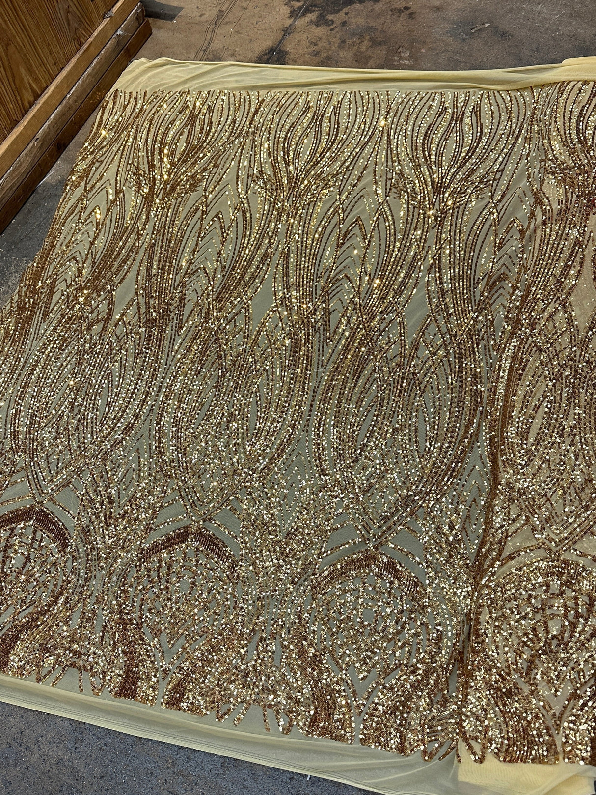 Stretch Sequin Mesh Lace Gold