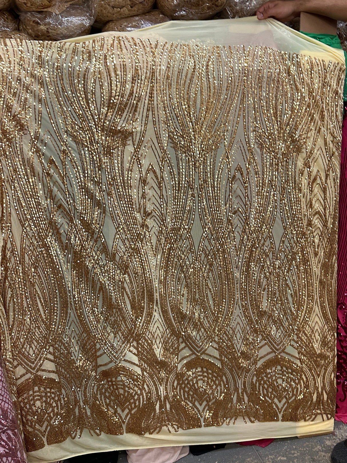 Stretch Sequin Mesh Lace Gold