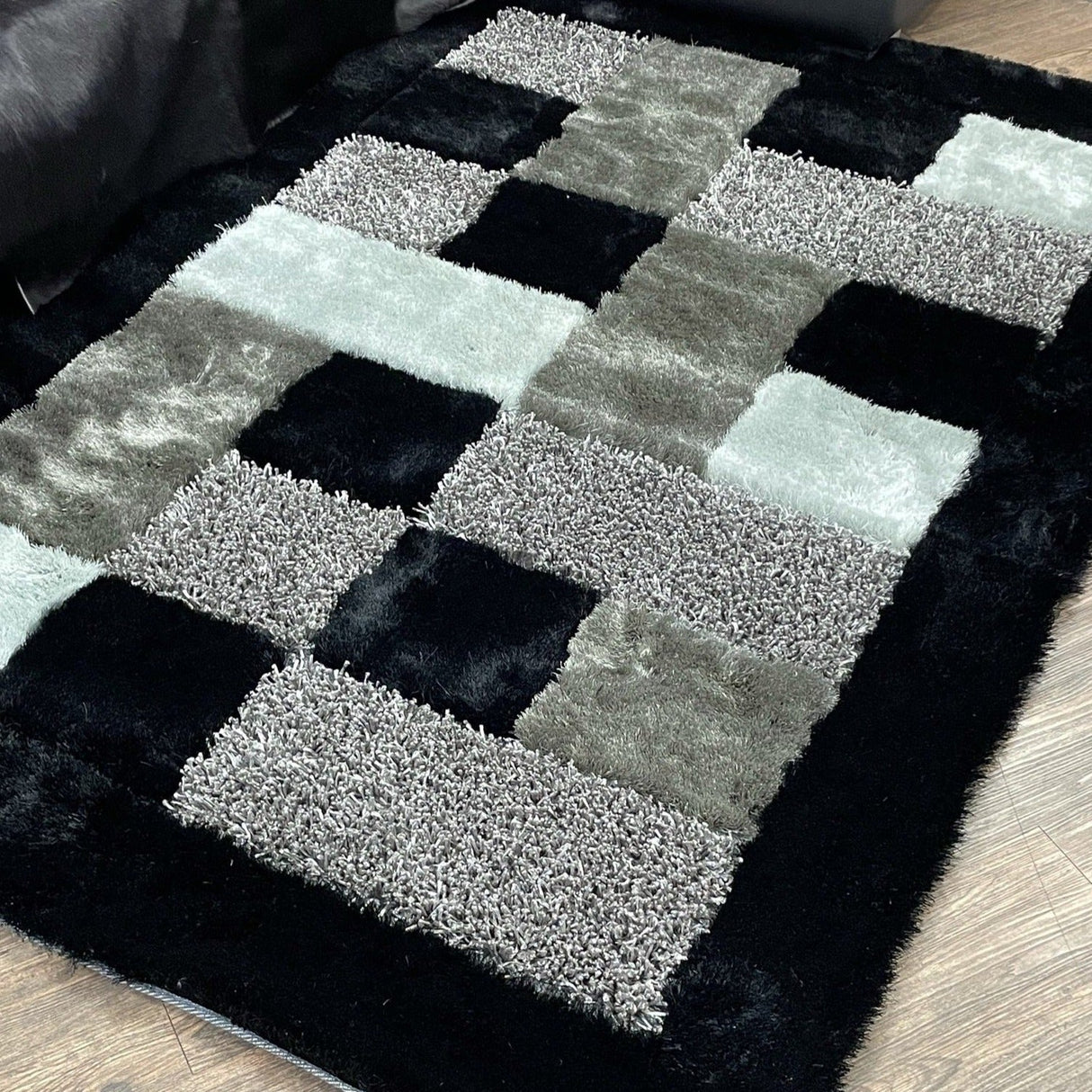 Square Plush Design Shag Area Rug Carpet - Shag Rug, Black/Earth, 2' X 3', 5' X 7', 7'6" X 10'3" (1 Unit)