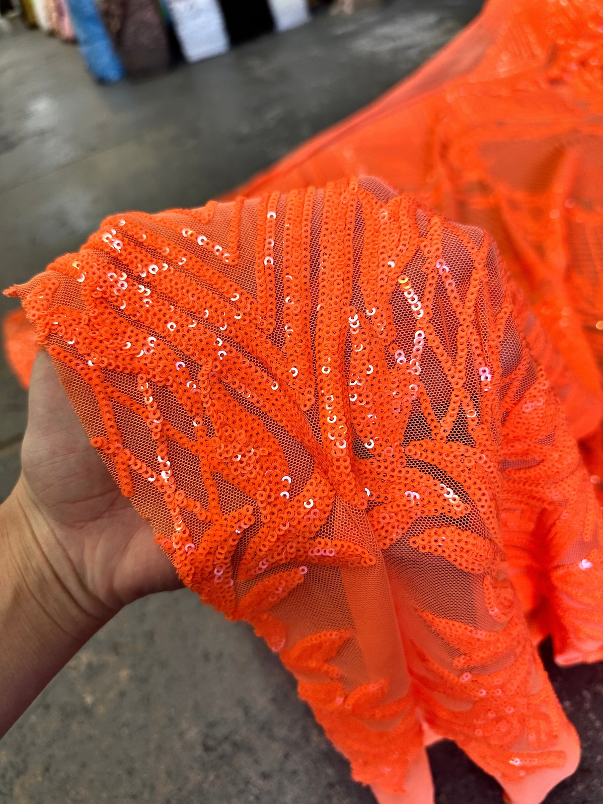 Stretch Sequin Mesh Orange