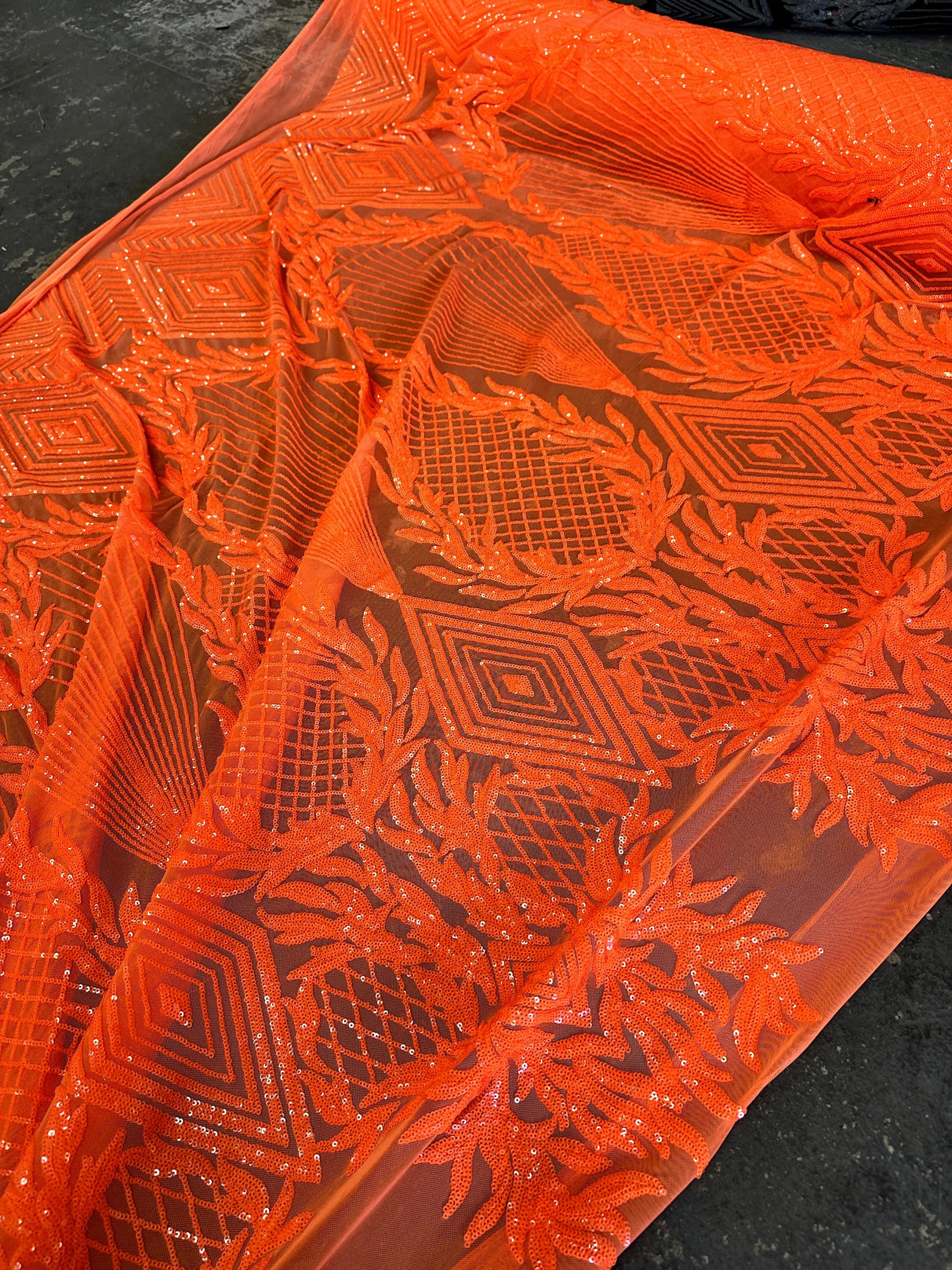 Stretch Sequin Mesh Orange