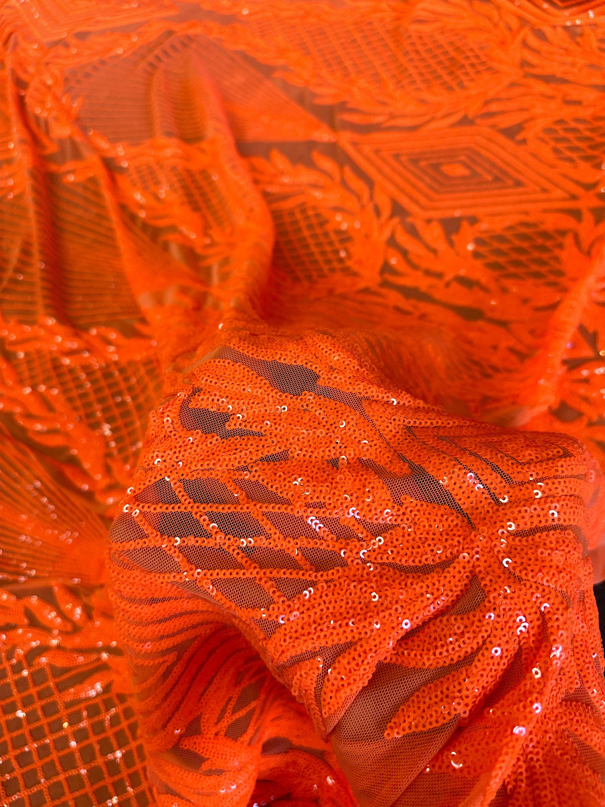Stretch Sequin Mesh Orange