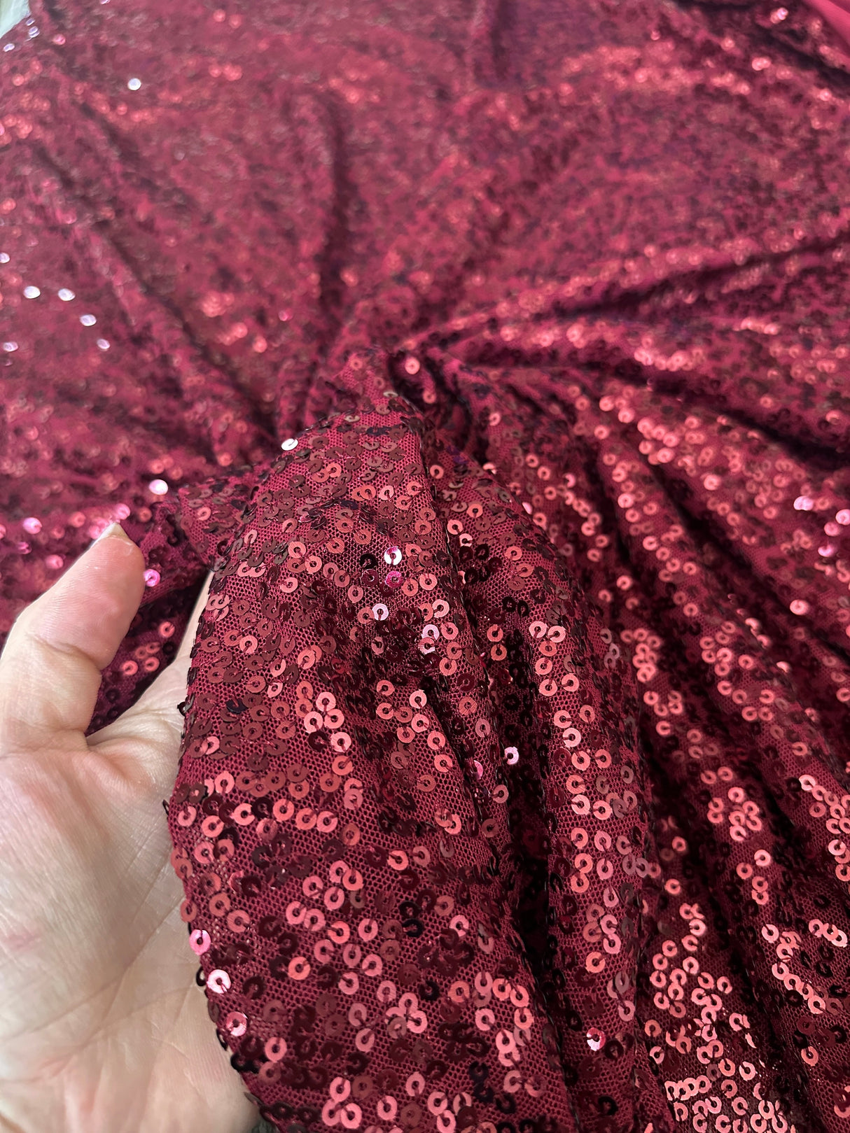 Stretch Sequin Mesh Burgundy