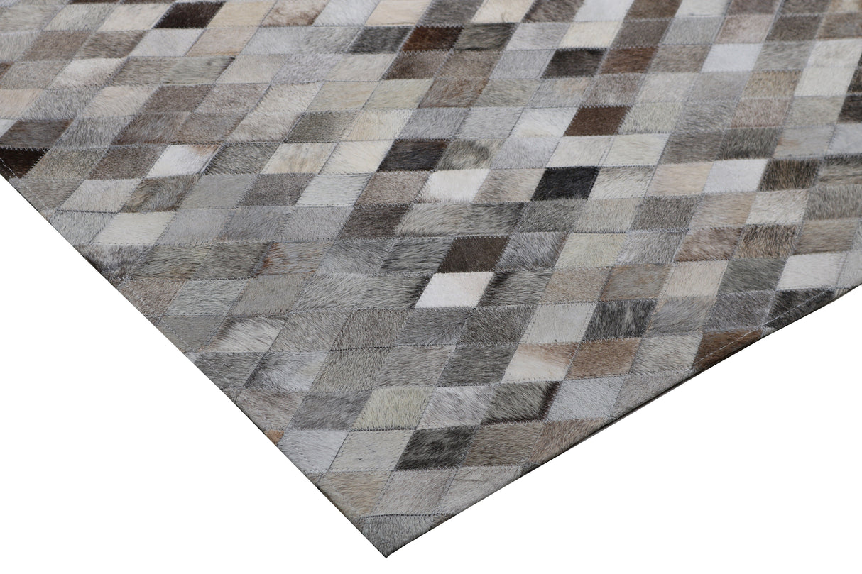 Patchwork PCH224 Hairon Leather Fabric - Gray Geometric Diamond Pattern, Felt Backing, 5' 3'' X 7' 6'' (1 Unit)