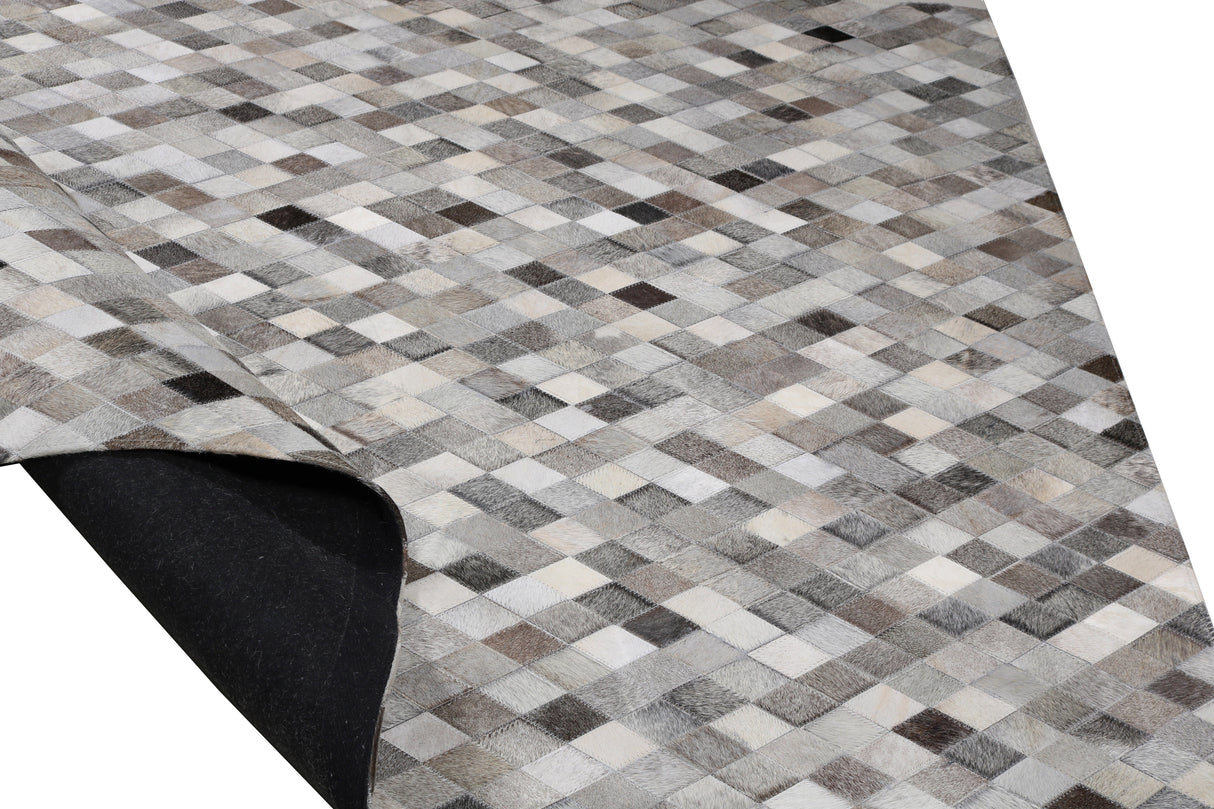 Patchwork PCH224 Hairon Leather Fabric - Gray Geometric Diamond Pattern, Felt Backing, 5' 3'' X 7' 6'' (1 Unit)