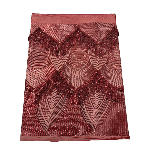 Flamingo Fringe Embroidered Stretch Sequin Fabric - Nylon Spandex Mesh Fabric, Fringe Embroidered Sequin, 60" Width, 12" Pattern Repeat (1 Yard)